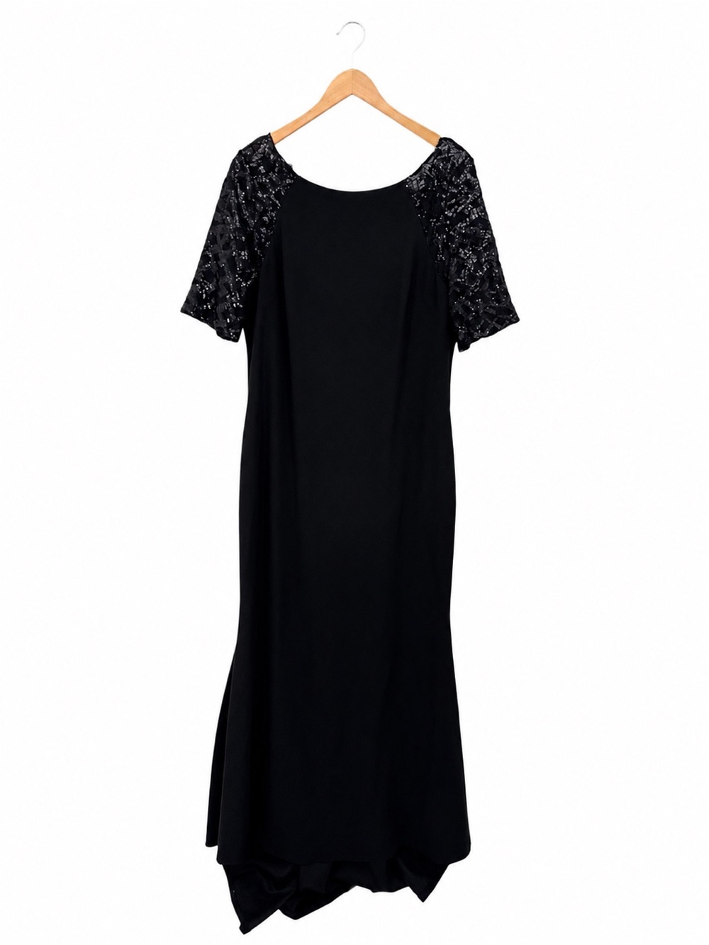 Calvin Klein Black Formal Gown Sequin Long Size 14 Designer V Back Dress Evening